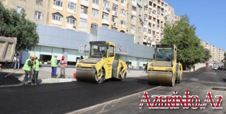 Nizami rayonu Qara Qarayev prospektində təmir-tikinti işləri aparılır